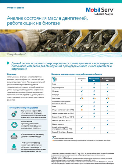 Анализ состояния масла двигателей работающих на биогазе