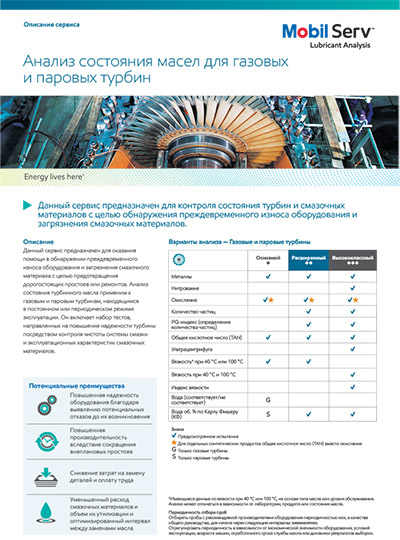 Анализ состояния масел для газовых и паровых турбин