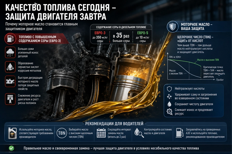 Иллюстрация к статье Почему моторное масло становится главным защитником двигателя в условиях ухудшения качества топлива