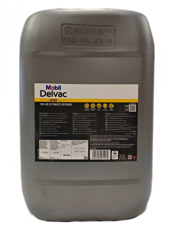 Mobil DELVAC Ultra 5W-40 Ultimate Defense, 20L, артикул Mobil 157414