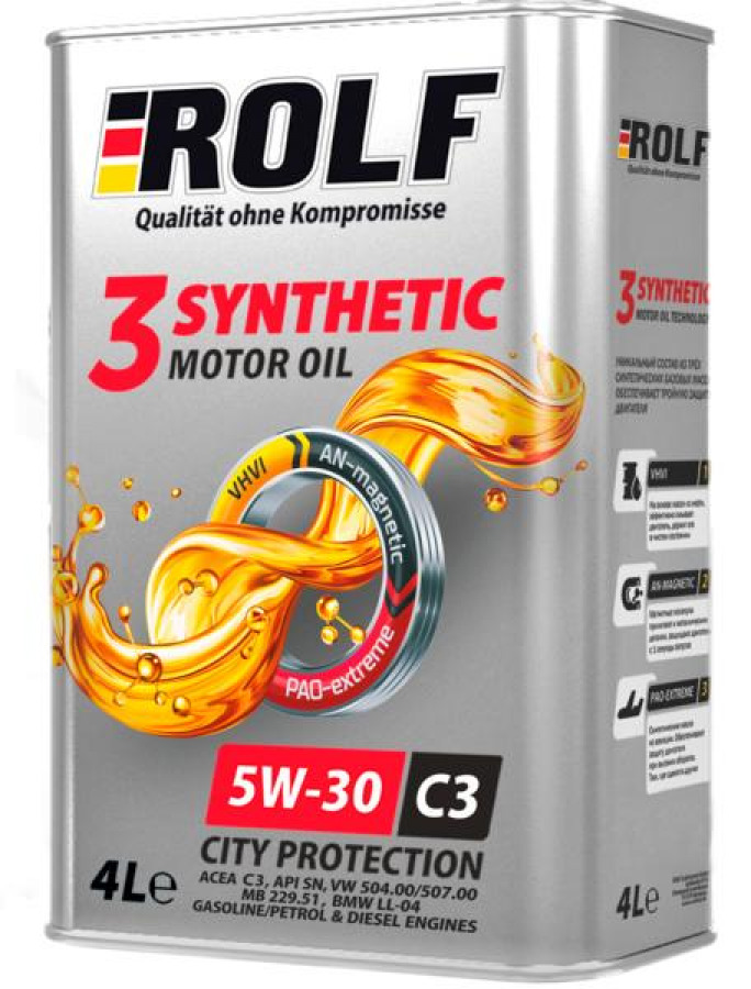 ROLF 3-synthetic 5W-30 ACEA C3, 4L, артикул Mobil 322618