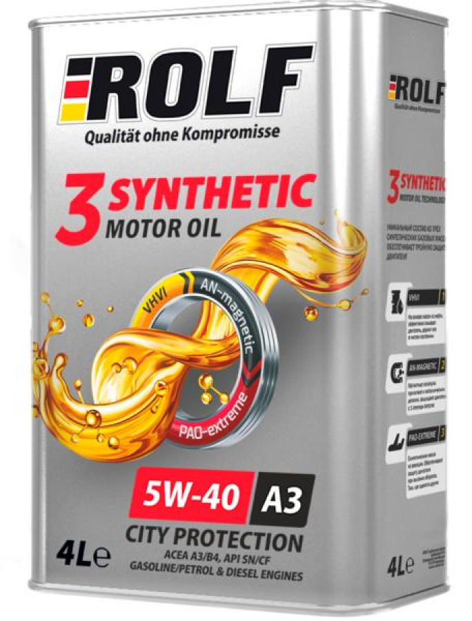 ROLF 3-synthetic 5W-40 ACEA A3/B4, 4L, артикул Mobil 322551