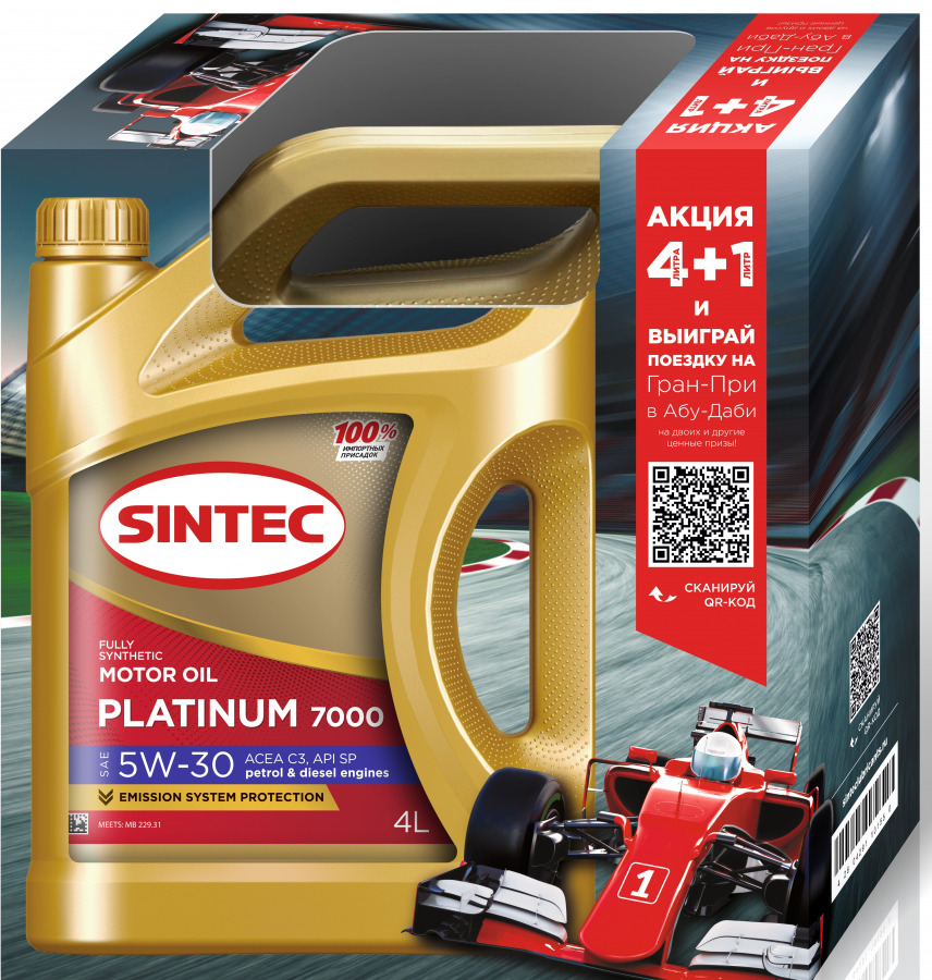 SINTEC Platinum 7000 5W-30 C3, 1X(4L+1L)шт, артикул Mobil 600225
